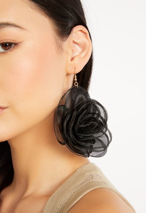 Della Organza Flower Drop Earrings  Black