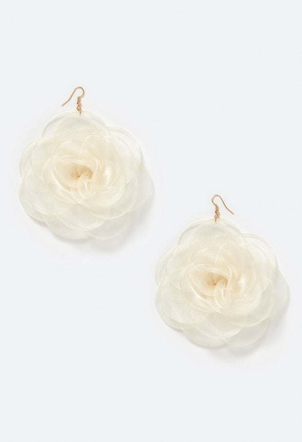 Della Organza Flower Drop Earrings Cream/Gold