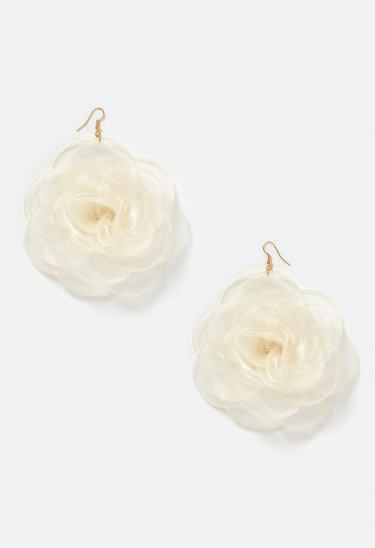 Della Organza Flower Drop Earrings Cream/Gold