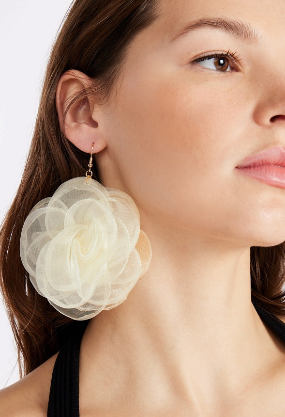 Della Organza Flower Drop Earrings Cream/Gold