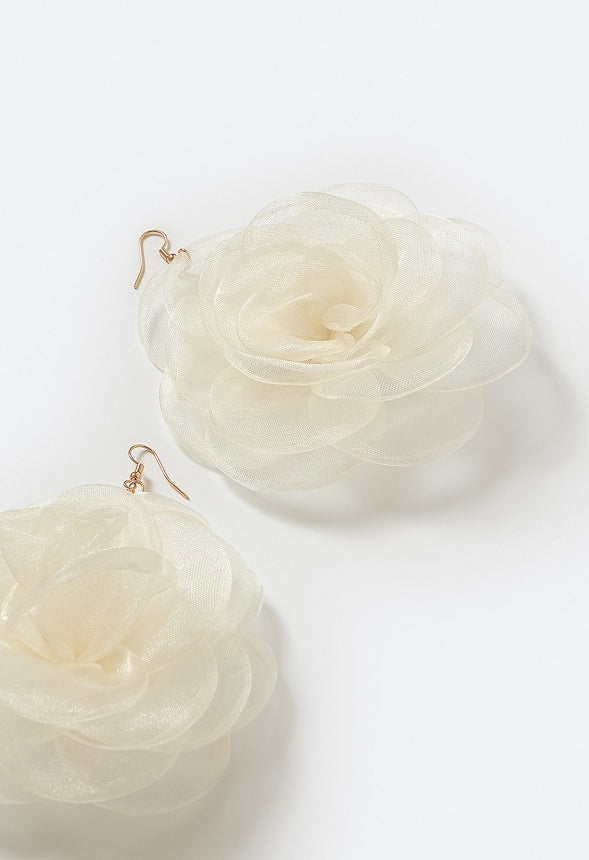 Della Organza Flower Drop Earrings Cream/Gold