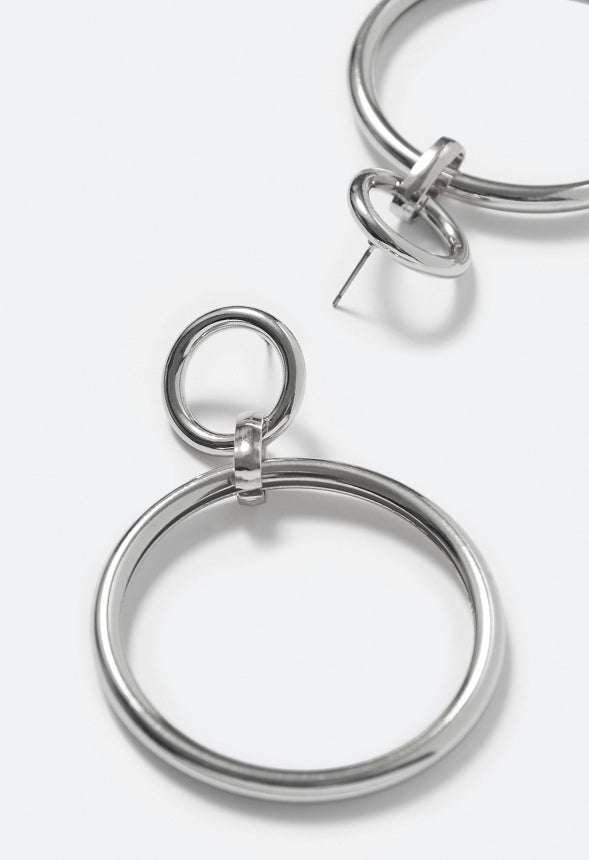 Leia Linked Smooth Ring Drop Earrings Silver
