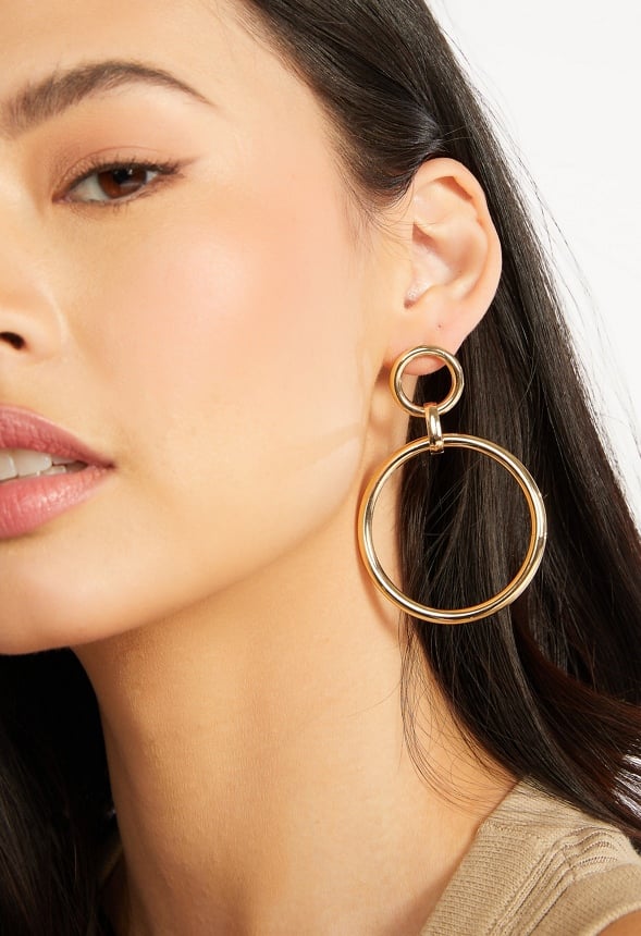 Leia Linked Smooth Ring Drop Earrings Gold