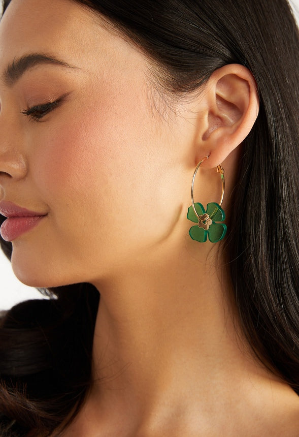 Giana Saint Patricks Green Charm Hoop Earrings Green/ Gold