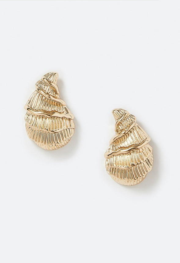 Kaia Textured Metal Shell Stud Earrings Gold