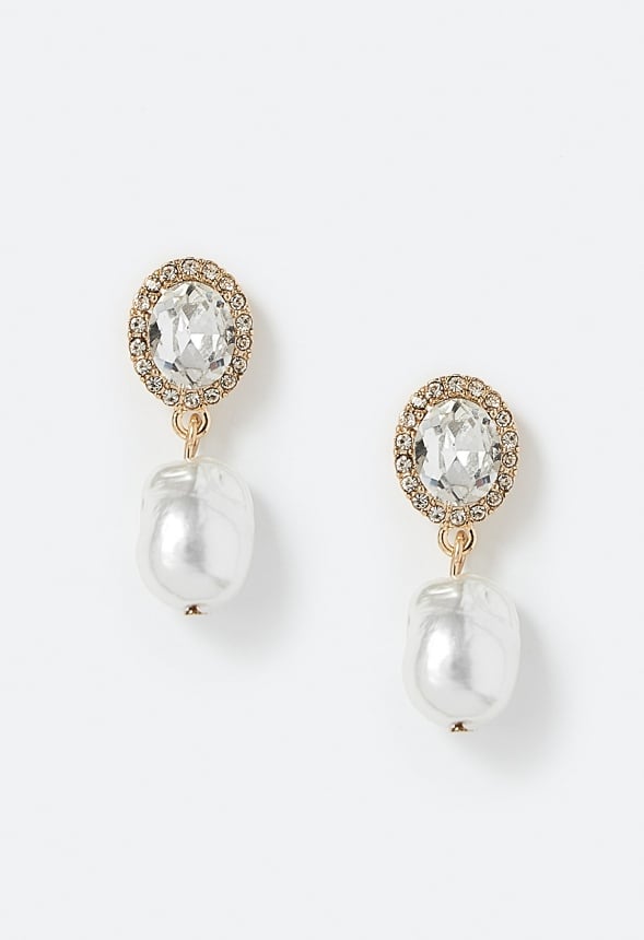 Nena Oval Crystal And Irregular Pearl Drop Earring Crystal/ Gold