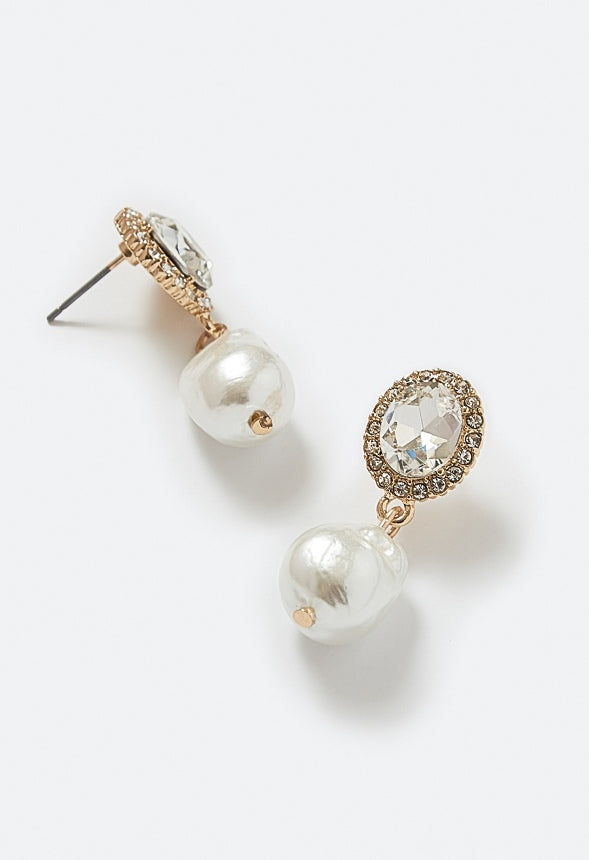 Nena Oval Crystal And Irregular Pearl Drop Earring Crystal/ Gold