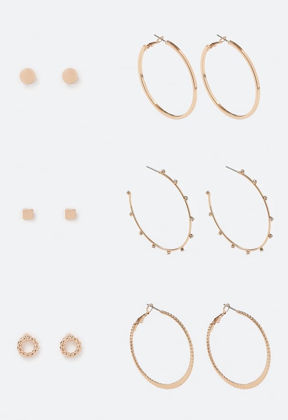 6-Pairs Pack Alia Mixed Studs and Hoops Earrings Gold