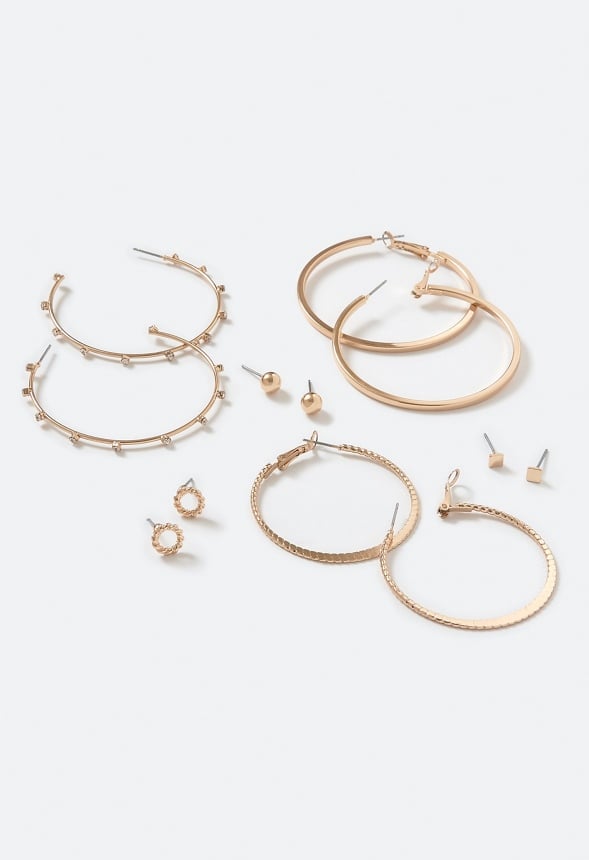6-Pairs Pack Alia Mixed Studs and Hoops Earrings Gold