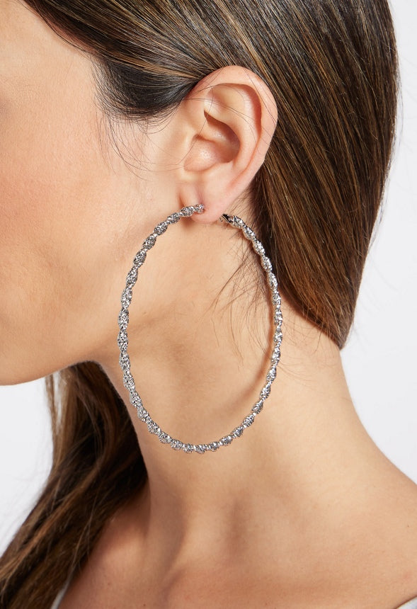 Kora Fine Cut Textured Hoops Earrings Silver