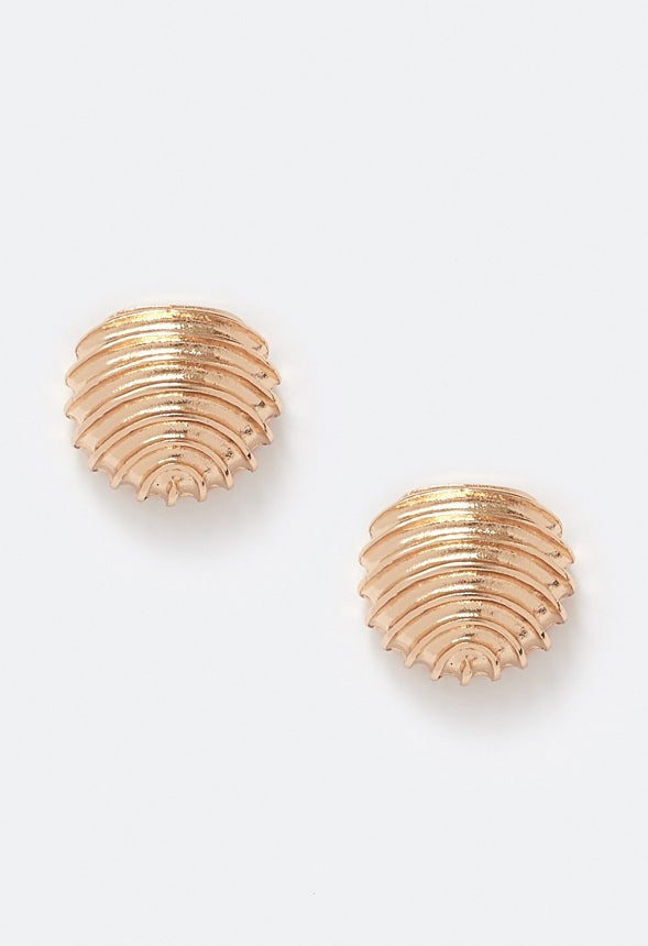 Bria Ridged Detail Domed Stud Earrings Gold