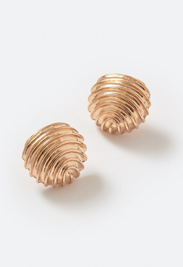 Bria Ridged Detail Domed Stud Earrings Gold