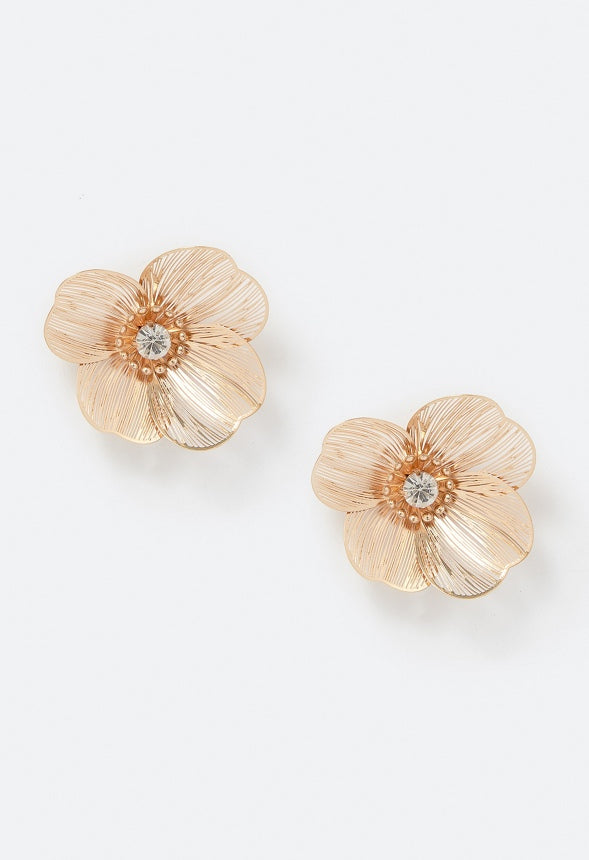 Cali Fine Brass And Glass 4-Petal Flower Stud Earrings Crystal/ Gold