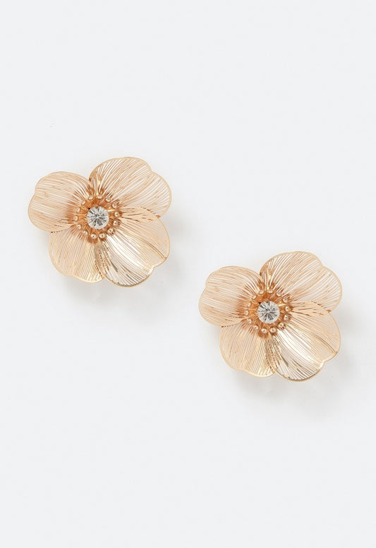 Cali Fine Brass And Glass 4-Petal Flower Stud Earrings Crystal/ Gold