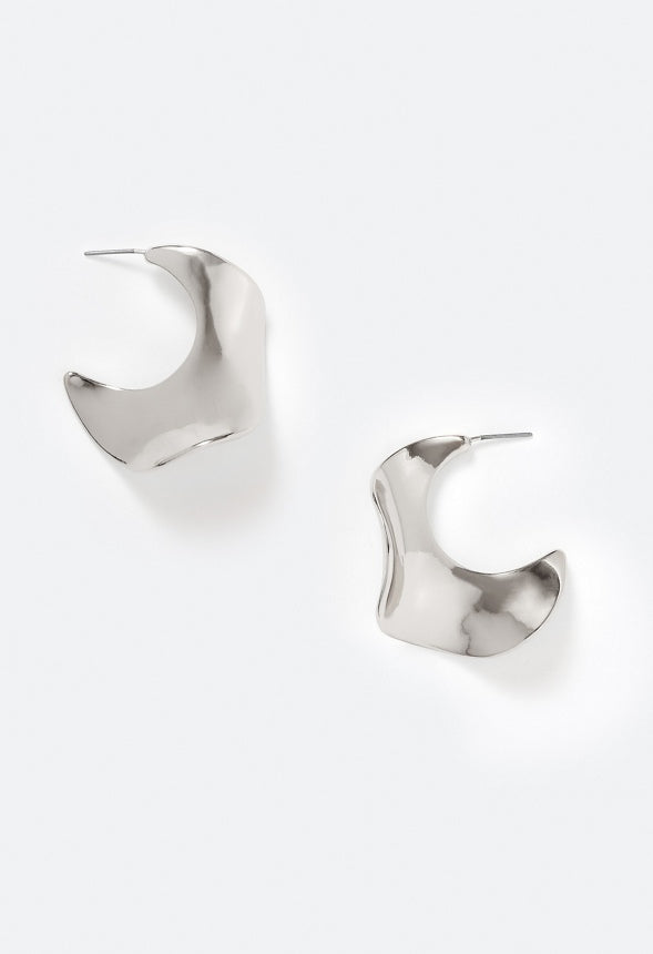 Lola Molten Metal Organic Shaped Hoops Silver