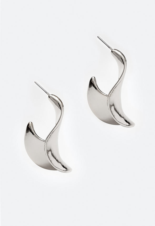 Lola Molten Metal Organic Shaped Hoops Silver