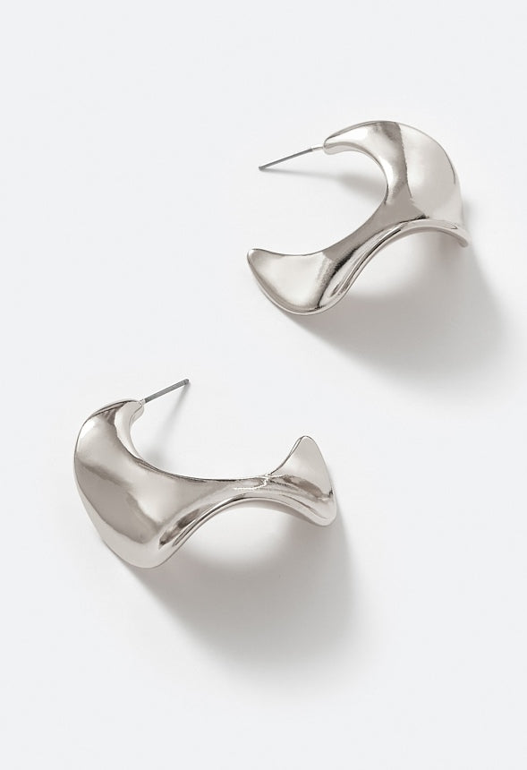 Lola Molten Metal Organic Shaped Hoops Silver
