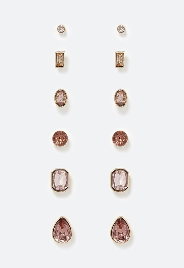 Arlet 6-Pair Mixed Shape Glass Stud Earrings In Blush Tones Blush/ Gold