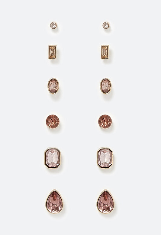 Arlet 6-Pair Mixed Shape Glass Stud Earrings In Blush Tones Blush/ Gold