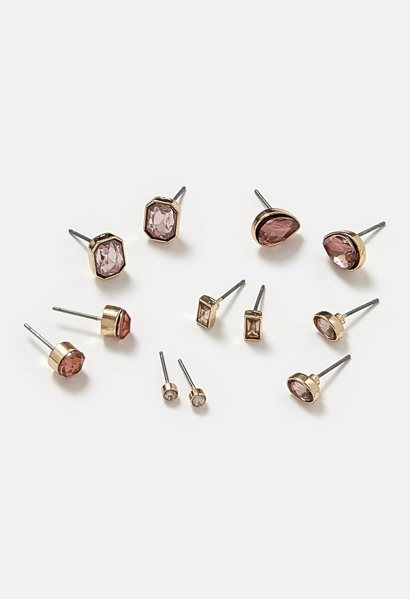 Arlet 6-Pair Mixed Shape Glass Stud Earrings In Blush Tones Blush/ Gold