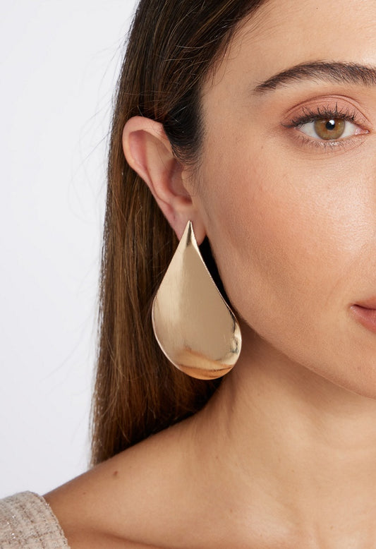 Nala Bold Lightweight Domed Teardrop Stud Earrings Gold
