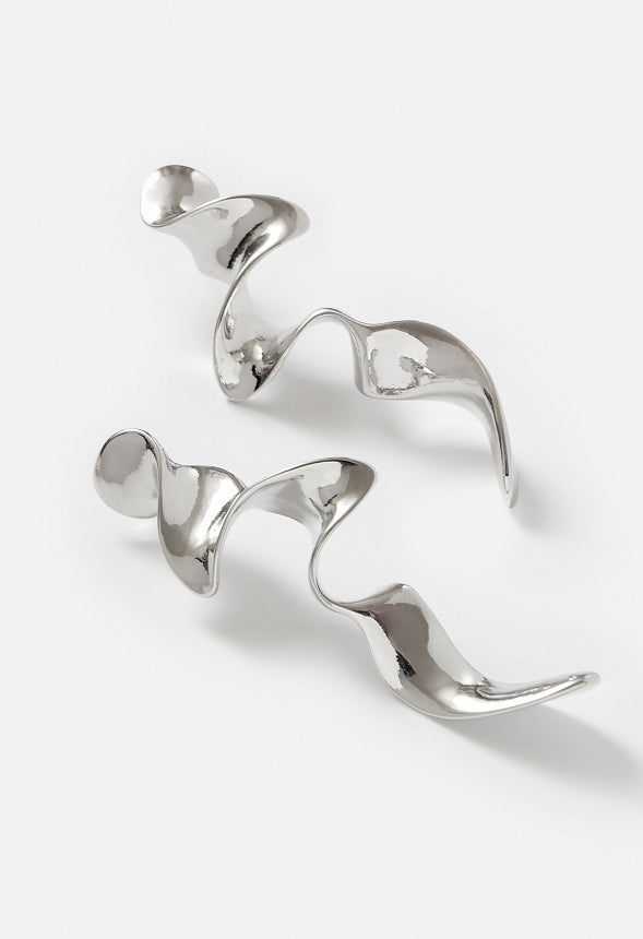 Ezra Irregular Metal Ribbon Effect Lightweight Drop Earrings Silver