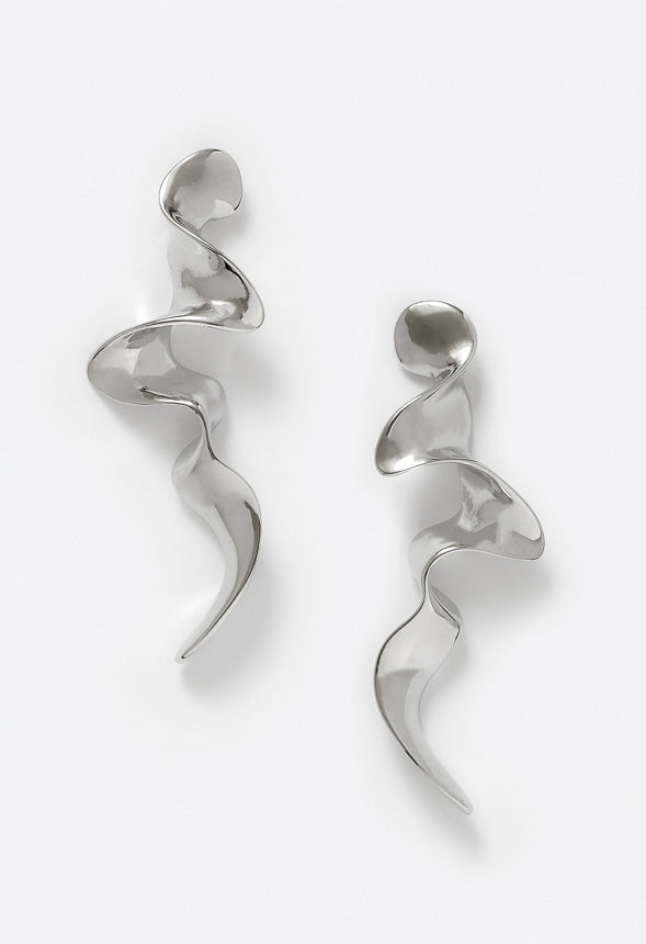 Ezra Irregular Metal Ribbon Effect Lightweight Drop Earrings Silver