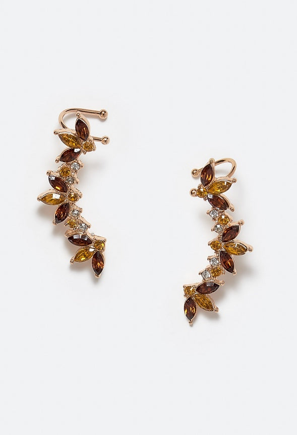 Mina Glass Navette Stone Ear Climber Topaz/ Gold