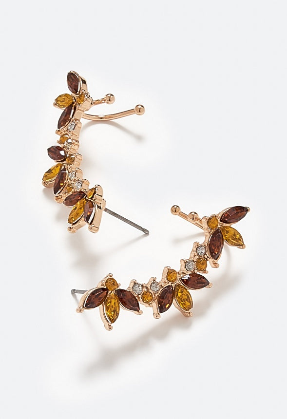 Mina Glass Navette Stone Ear Climber Topaz/ Gold