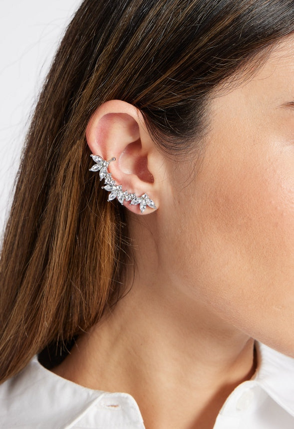Mina Glass Navette Stone Ear Climber Crystal/ Silver