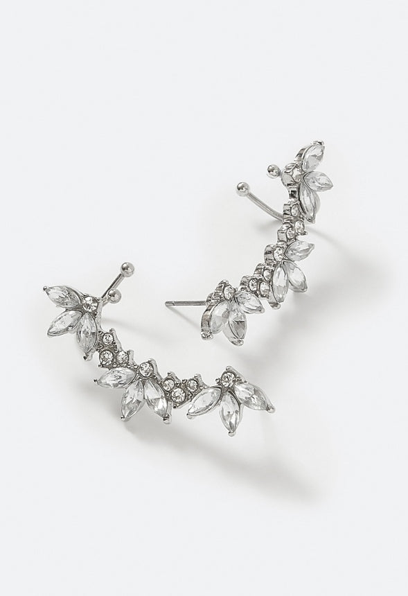 Mina Glass Navette Stone Ear Climber Crystal/ Silver