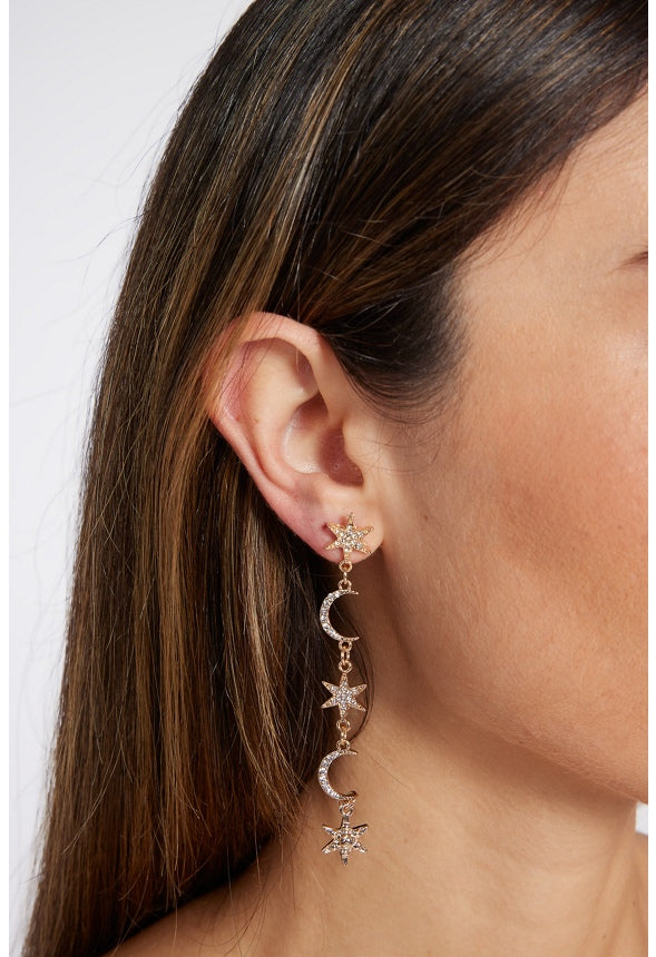 Remy Glass Stone Set Celestial Charm Drop Earrings Crystal/ Gold