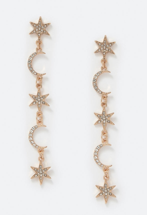 Remy Glass Stone Set Celestial Charm Drop Earrings Crystal/ Gold