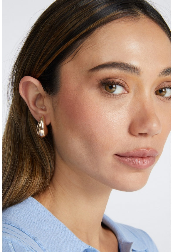 3-Pair Luz Molten Teardrop Door Knocker & Flower Studs Earrings Gold