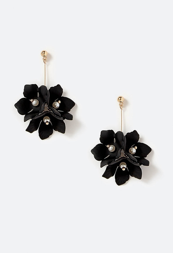 Xyla Color Coated Petals Flowers Drop Earrings  Black/ Gold