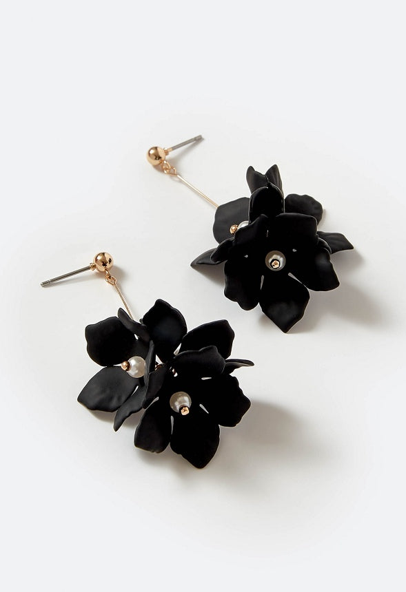 Xyla Color Coated Petals Flowers Drop Earrings  Black/ Gold