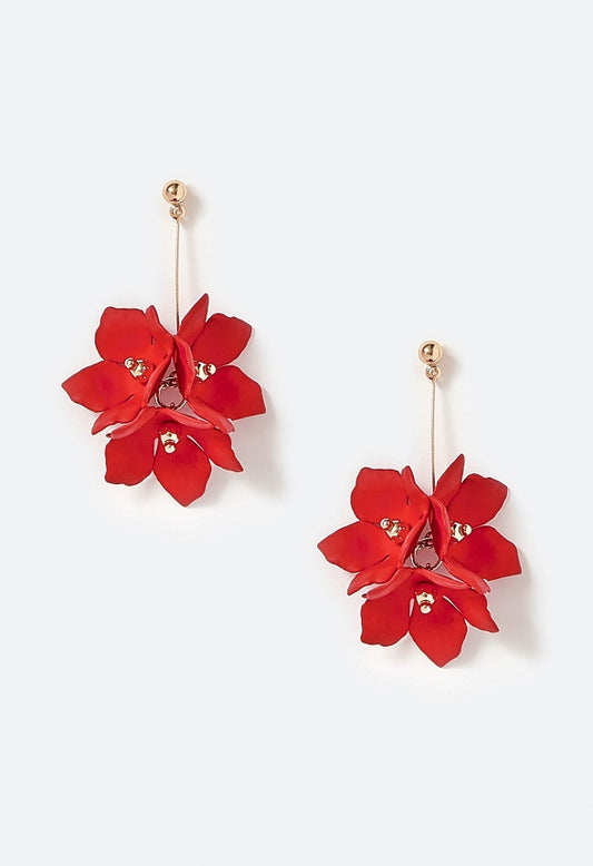 Xyla Color Coated Petals Flowers Drop Earrings  Red/ Gold