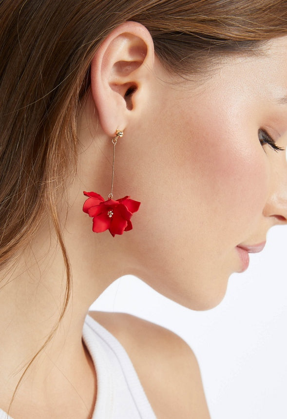 Xyla Color Coated Petals Flowers Drop Earrings  Red/ Gold