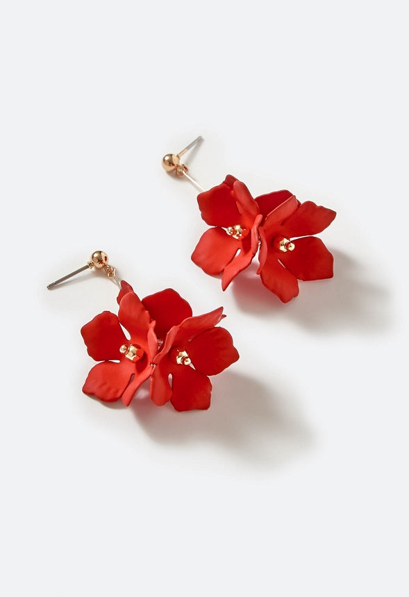 Xyla Color Coated Petals Flowers Drop Earrings  Red/ Gold