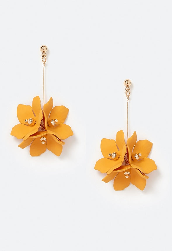 Xyla Color Coated Petals Flowers Drop Earrings  Yellow/ Gold