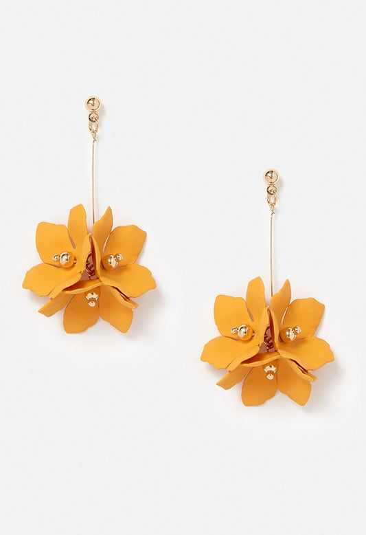 Xyla Color Coated Petals Flowers Drop Earrings  Yellow/ Gold