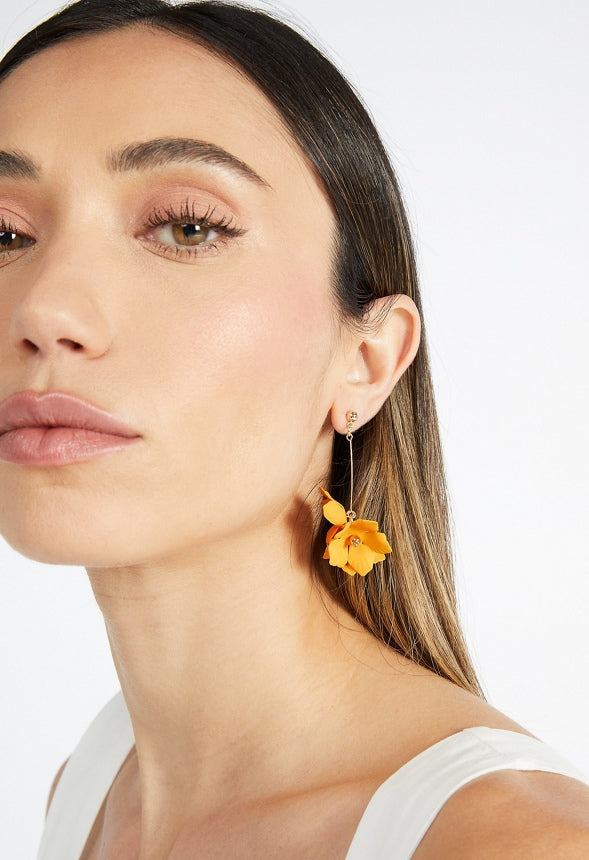 Xyla Color Coated Petals Flowers Drop Earrings  Yellow/ Gold