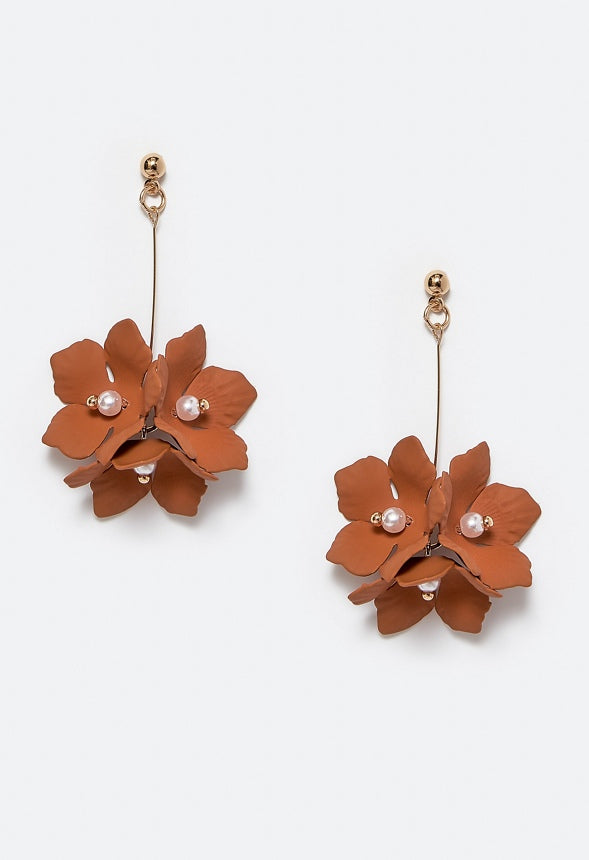Xyla Color Coated Petals Flowers Drop Earrings Brown/ Gold