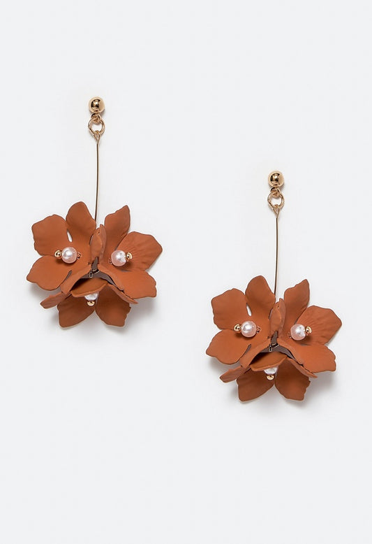 Xyla Color Coated Petals Flowers Drop Earrings Brown/ Gold