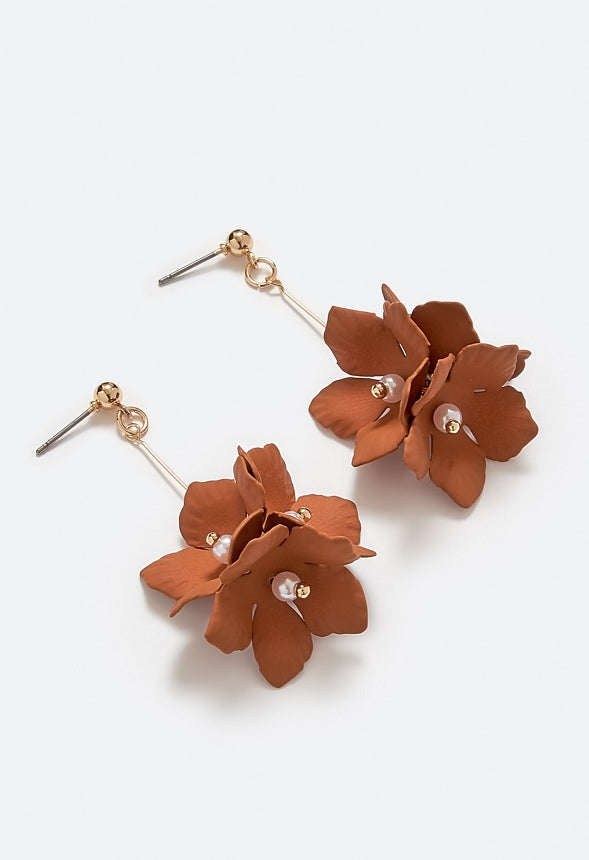 Xyla Color Coated Petals Flowers Drop Earrings Brown/ Gold