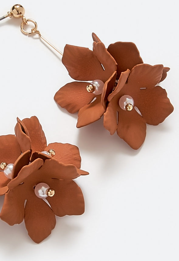 Xyla Color Coated Petals Flowers Drop Earrings Brown/ Gold