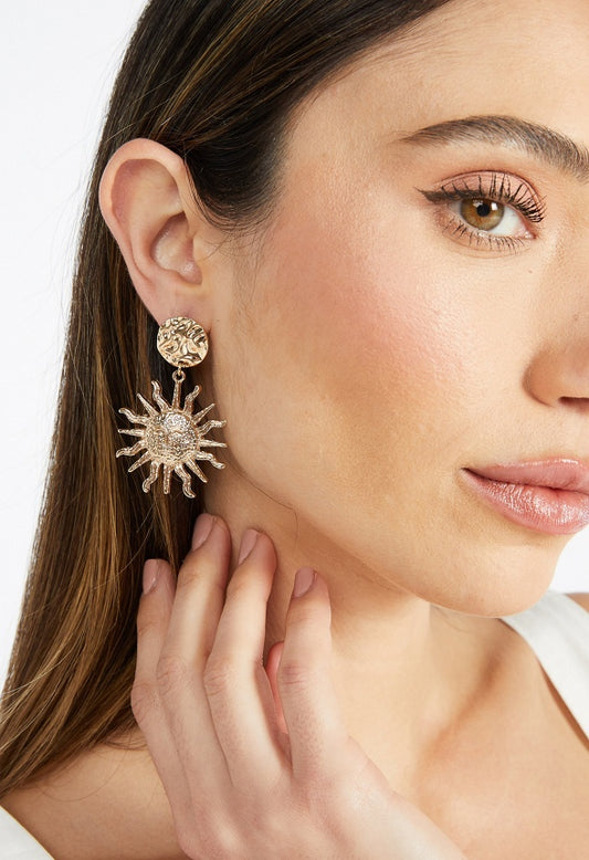 Anne Textured Disc and Sun Drop Earrings Gold