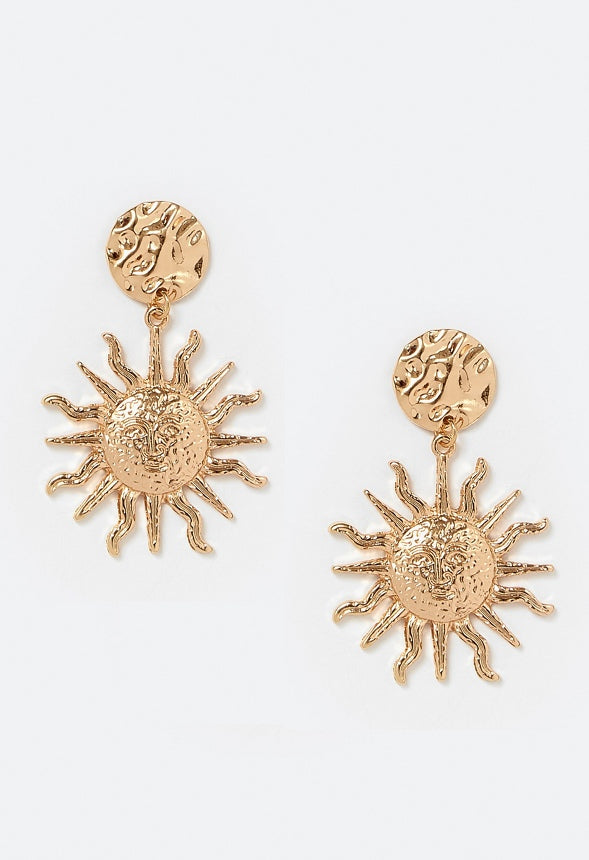 Anne Textured Disc and Sun Drop Earrings Gold