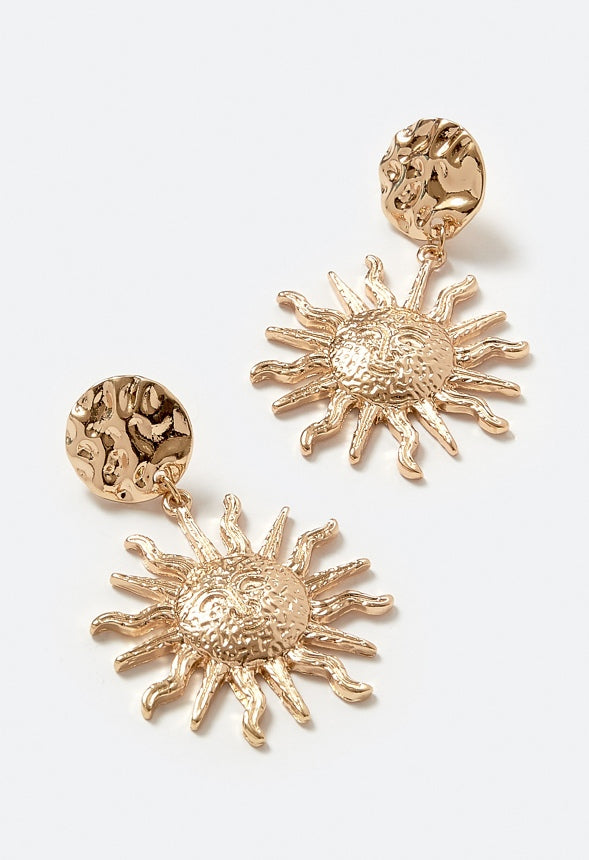 Anne Textured Disc and Sun Drop Earrings Gold