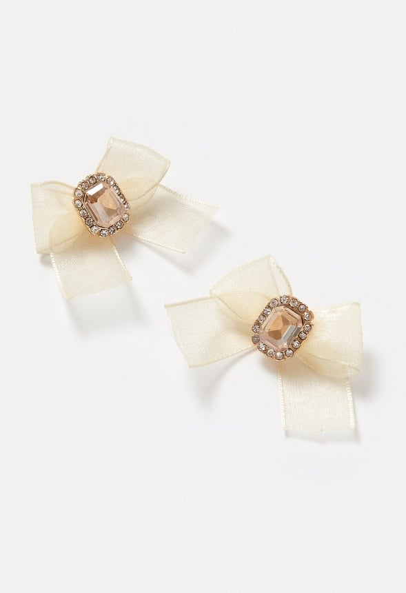 Nia Glass Stones and Bow Studs Earrings Cream/ Gold